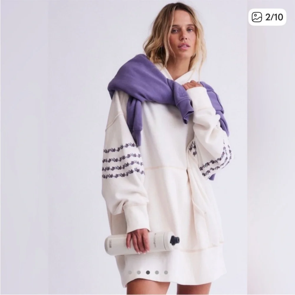 Free People Movement At My Best Embroidered Hoodie Sweatshirt Ivory Sz Small NEW - Picture 2 of 6